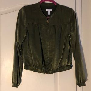 Green Satin Bomber Jacket- Size XS